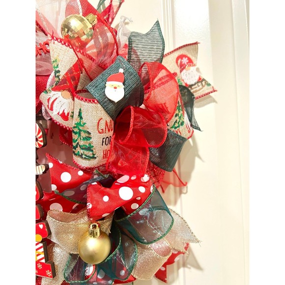 Handmade 13 inch Christmas NOEL Gnome Ribbon Wreath MW3 - Picture 5 of 9